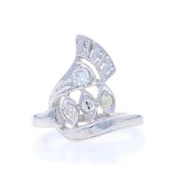 White Gold Diamond Retro Cluster Cocktail Ring 14k Transition .32ctw Ribbon Loop
