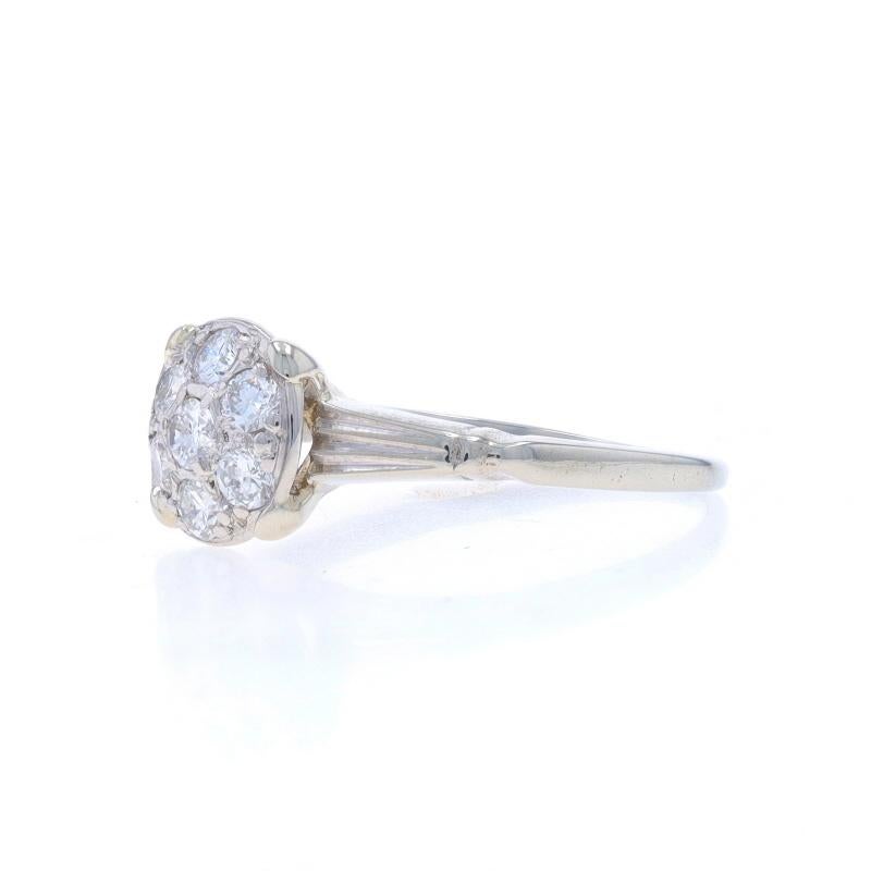 White Gold Diamond Retro Cluster Engagement Ring - 14k Round .38ctw Vintage In Excellent Condition For Sale In Greensboro, NC