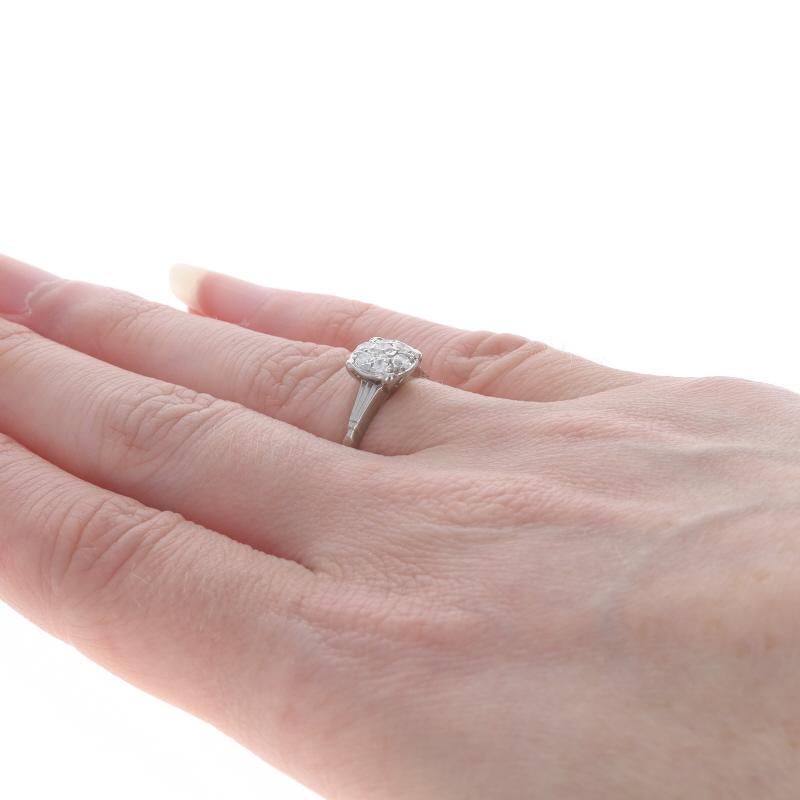 Women's or Men's White Gold Diamond Retro Cluster Engagement Ring - 14k Round .38ctw Vintage For Sale
