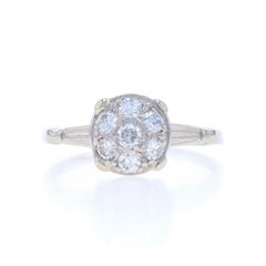 Retro-Cluster-Verlobungsring aus Weißgold mit Diamanten - 14k rund .38ctw Vintage