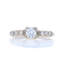 White Gold Diamond Retro Engagement Ring - 14k European .38ctw Vintage