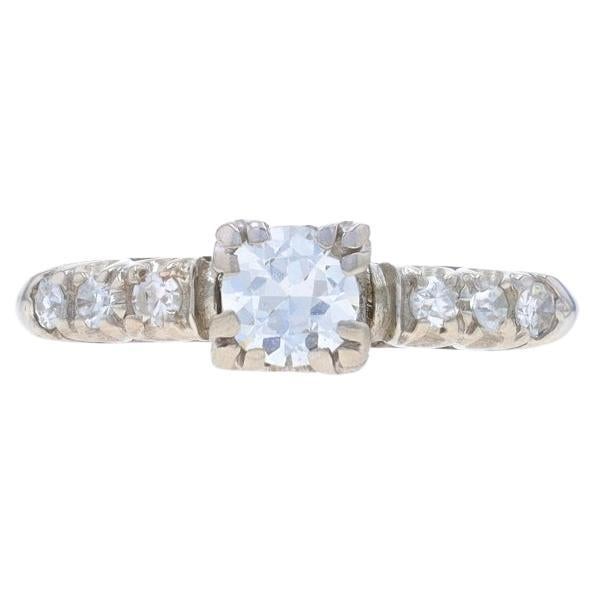 Weißgold Diamant Retro Verlobungsring - 14k Europäische .38ctw Vintage