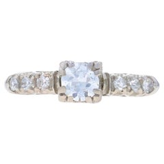 Bague de fiançailles rétro en or blanc - 14k European .38ctw Vintage