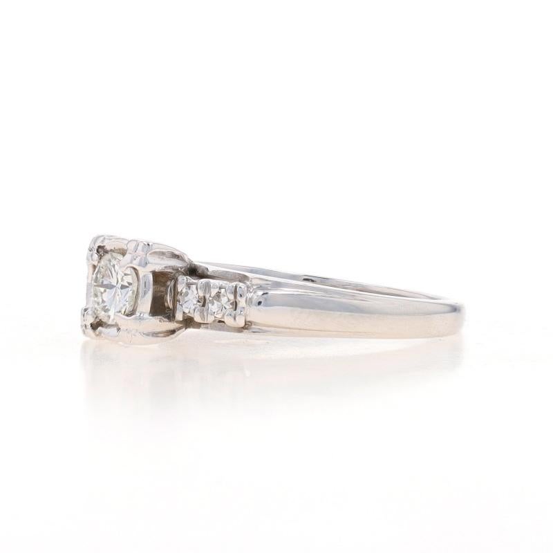 Round Cut White Gold Diamond Retro Engagement Ring - 14k Round Brilliant .45ctw For Sale