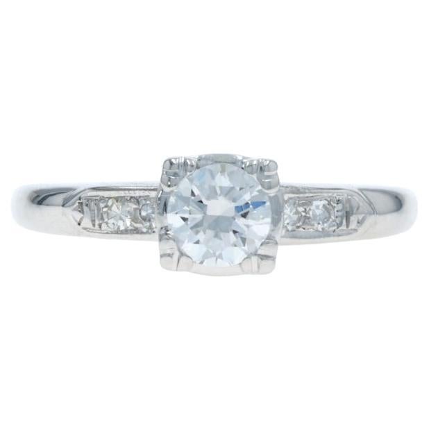 Weißgold Diamant Retro Verlobungsring - 18k Runde Brillant .41ctw Vintage By