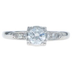 Anello di fidanzamento retrò con diamante in oro bianco - 18k Round Brilliante .41ctw Vintage