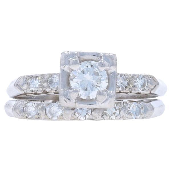 Bague de fiançailles et alliance en or blanc avec diamant - 14k Rd .48ctw Vintage