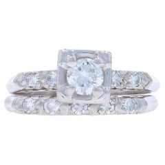 Bague de fiançailles et alliance en or blanc avec diamant - 14k Rd .48ctw Vintage