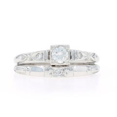 White Gold Diamond Retro Engagement Ring & Wedding Band - 18k Rd .23ctw Vintage