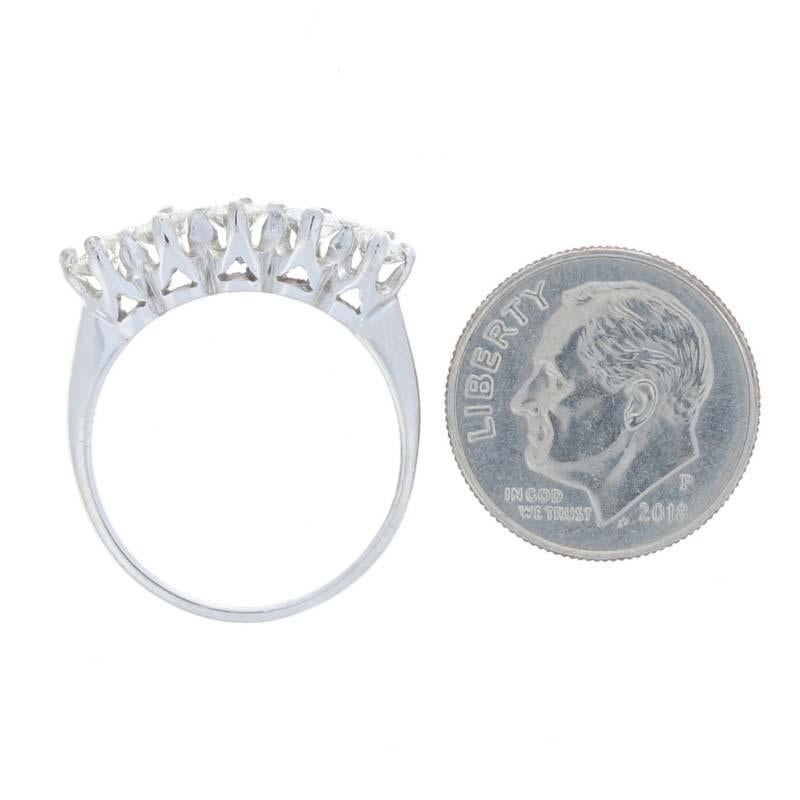 Women's White Gold Diamond Retro Five-Stone Anniversary Band 14k Rnd .88ctw Vintage Ring For Sale