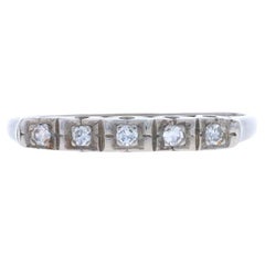 Fascia nuziale a cinque pietre in oro bianco con diamante retrò - Anello vintage a taglio singolo 14 carati