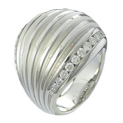 White Gold Diamond Ribbed Bombé Ring