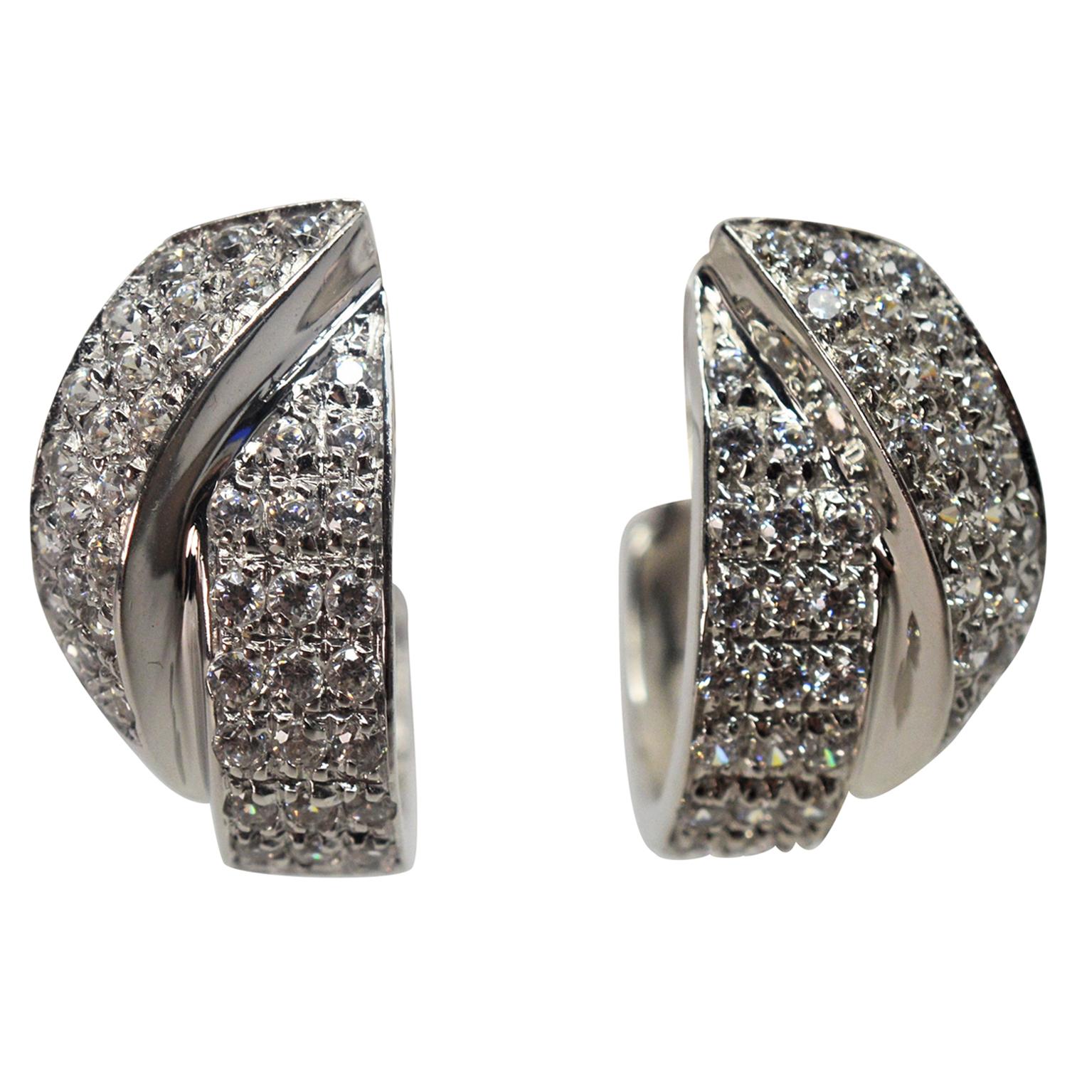White Gold and Diamond Ribbon Earrings For Sale at 1stDibs