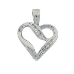 White Gold Diamond Ribbon Heart Pendant - 10k Round & Baguette .10ctw Love