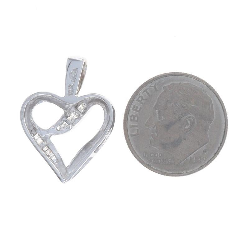 White Gold Diamond Ribbon Heart Pendant - 10k Round & Baguette .10ctw Love In condizioni ottime in vendita a Greensboro, NC