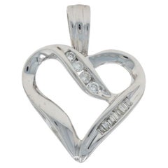 White Gold Diamond Ribbon Heart Pendant - 10k Round 
Baguette .10ctw Love