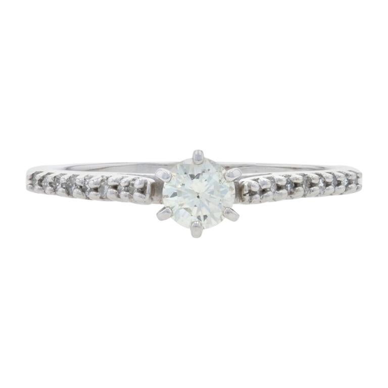 White Gold Diamond Ring, 10 Karat Round Brilliant Cut .51 Carat Cathedral For Sale