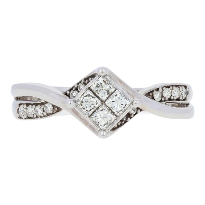 Bague en or blanc avec diamants taille princesse de 10 carats et grappe de 0,34 carat