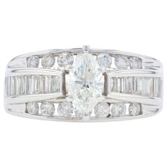White Gold Diamond Ring, 14 Karat Marquise 1.50 Carat All in One Wedding Band