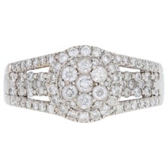 White Gold Diamond Ring, 14 Karat Round Brilliant Cut 1.25 Carat Cluster Halo