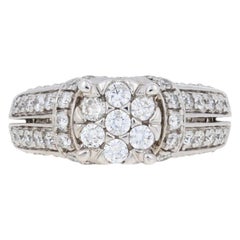 White Gold Diamond Ring, 14 Karat Round Brilliant Cut 1.50 Carat Cluster Halo