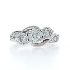 White Gold Diamond Ring - 14k Round Brilliant 1.00ctw Three-Stone Bypass