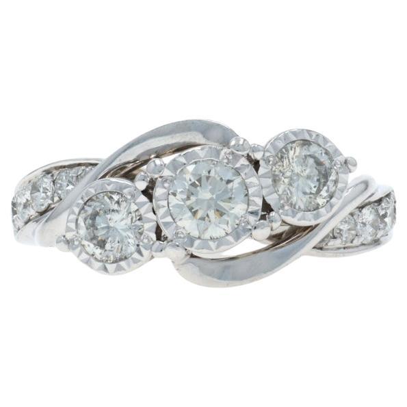 White Gold Diamond Ring - 14k Round Brilliant 1.00ctw Three-Stone Bypass For Sale