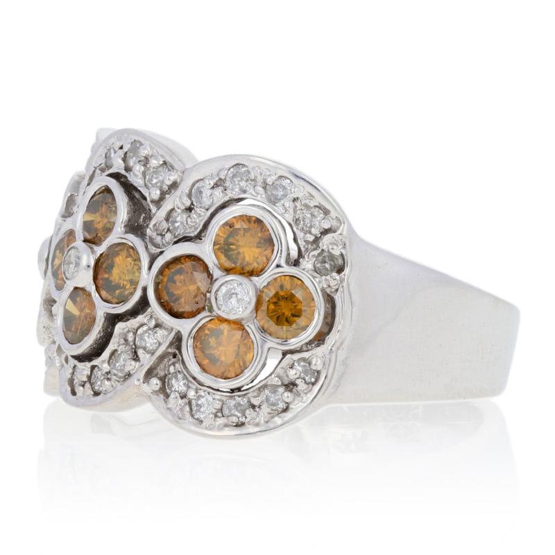 White Gold Diamond Ring, 14k Round Brilliant 1.50ctw Orange Flowers 2