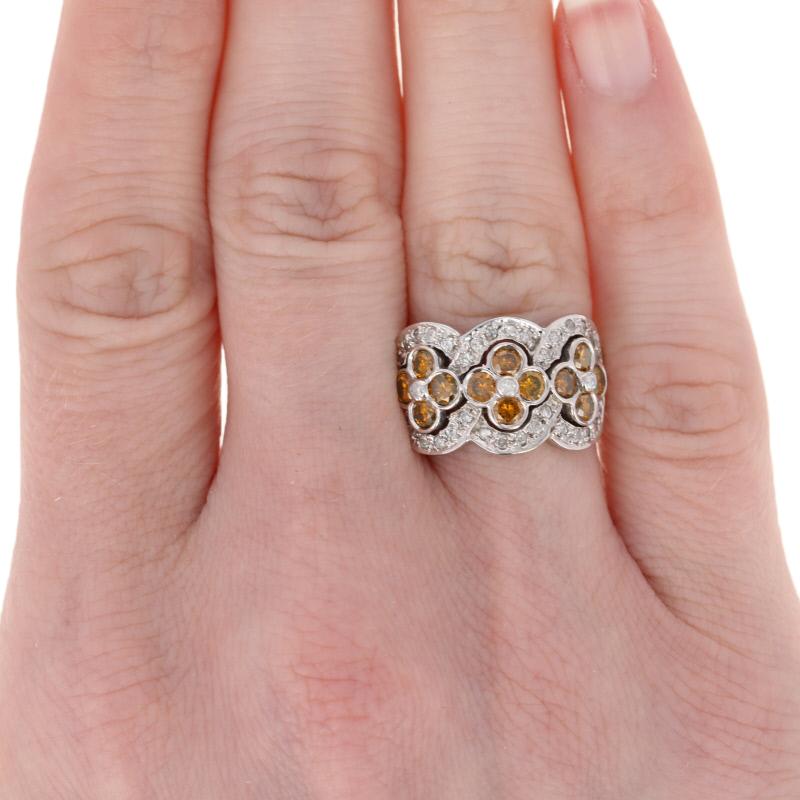 White Gold Diamond Ring, 14k Round Brilliant 1.50ctw Orange Flowers 3
