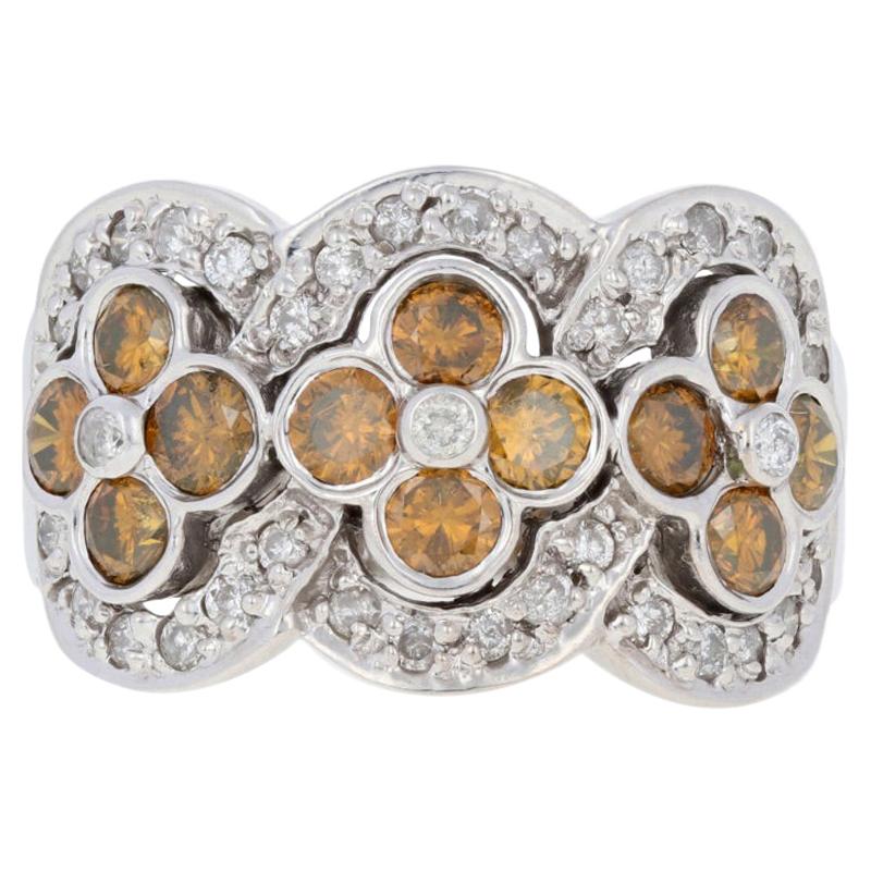 White Gold Diamond Ring, 14k Round Brilliant 1.50ctw Orange Flowers