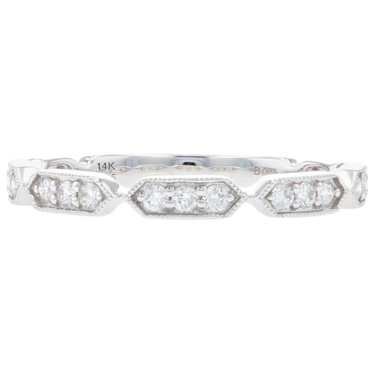 White Gold Diamond Ring, 14k Round Cut .24 Carat Stackable Milgrain Wedding Band