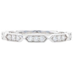 White Gold Diamond Ring, 14k Round Cut .24 Carat Stackable Milgrain Wedding Band