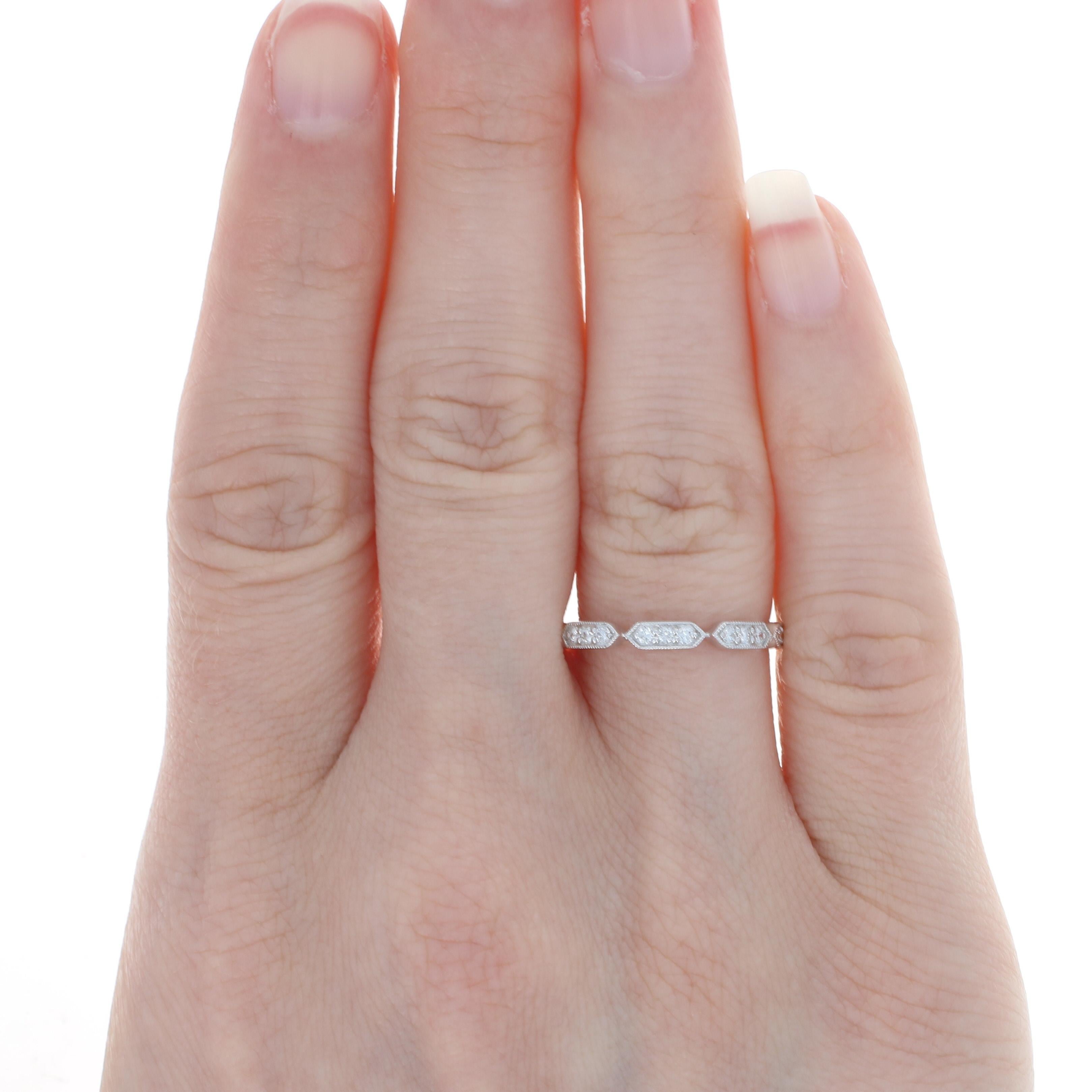 White Gold Diamond Ring, 14k Round Cut .24 Carat Stackable Milgrain Wedding Band In New Condition In Greensboro, NC