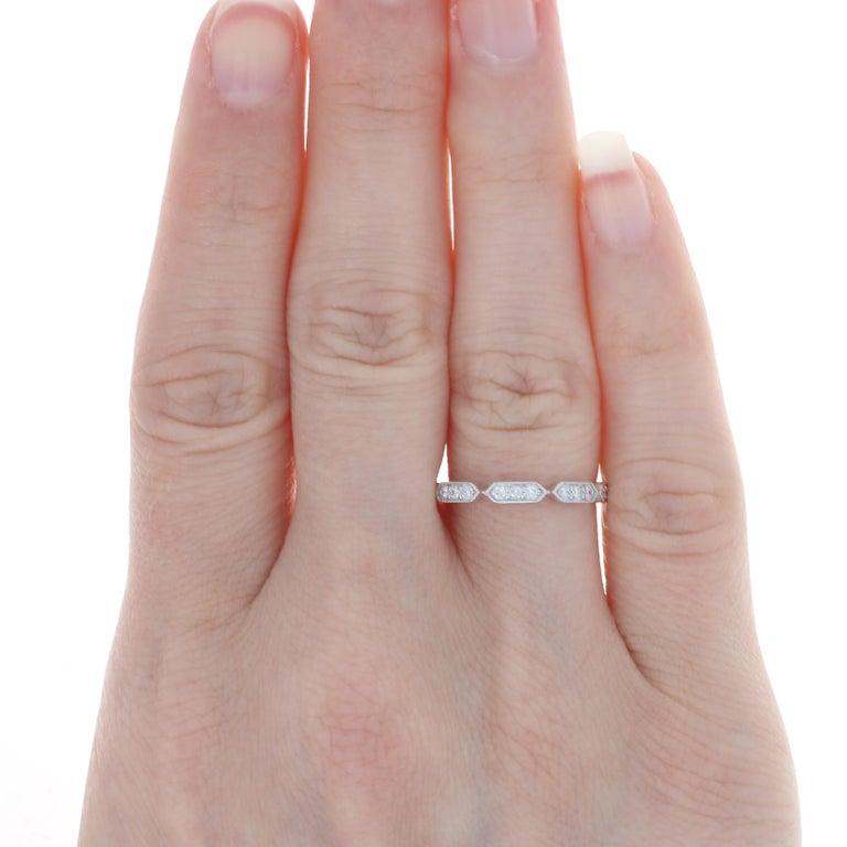 Women's White Gold Diamond Ring, 14k Round Cut .24 Carat Stackable Milgrain Wedding Band For Sale
