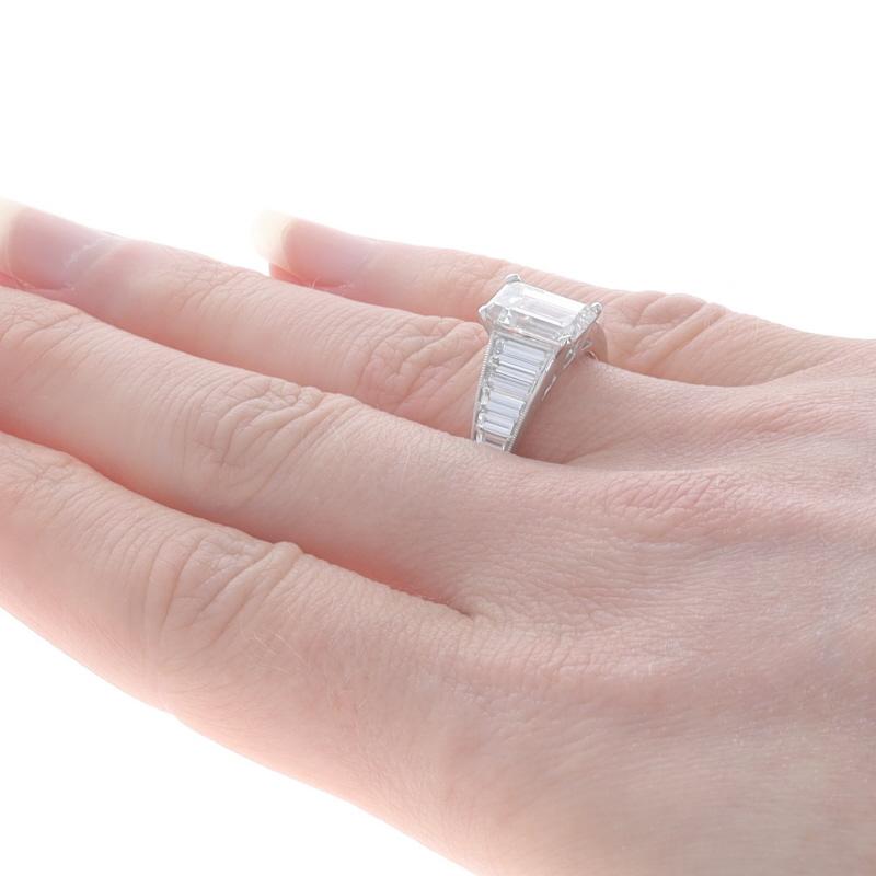 Women's White Gold Diamond Ring - 18k Emerald Cut 3.65ctw GIA For Sale