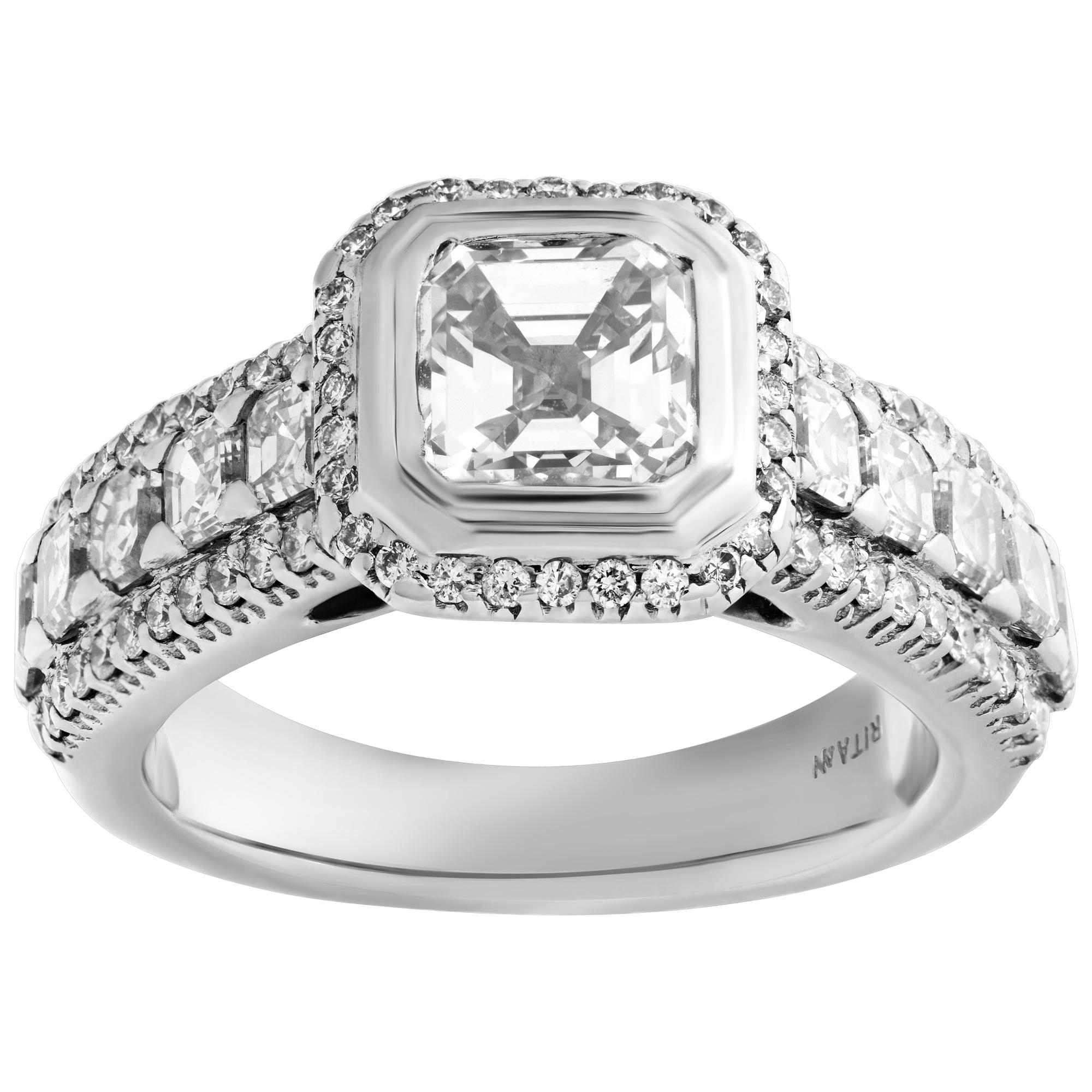 White gold diamond ring w/ mounted diamond set in white gold w/ diamond accents For Sale