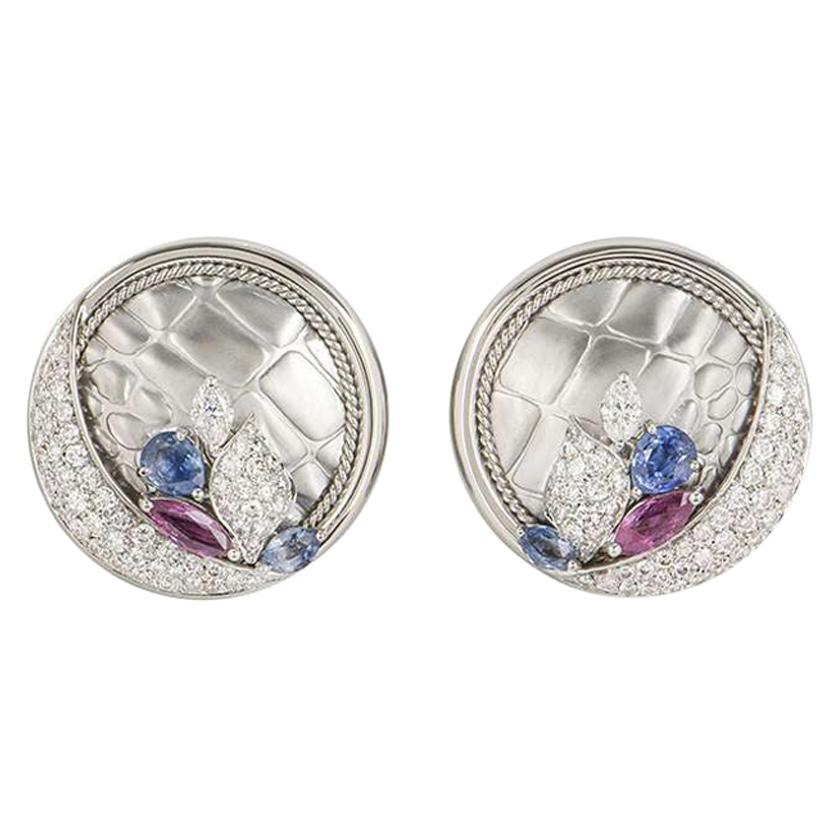 White Gold Diamond, Ruby and Sapphire Earrings 3.04 Carat