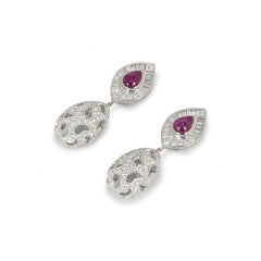 White Gold Diamond & Ruby Drop Earrings
