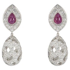 White Gold Diamond & Ruby Drop Earrings