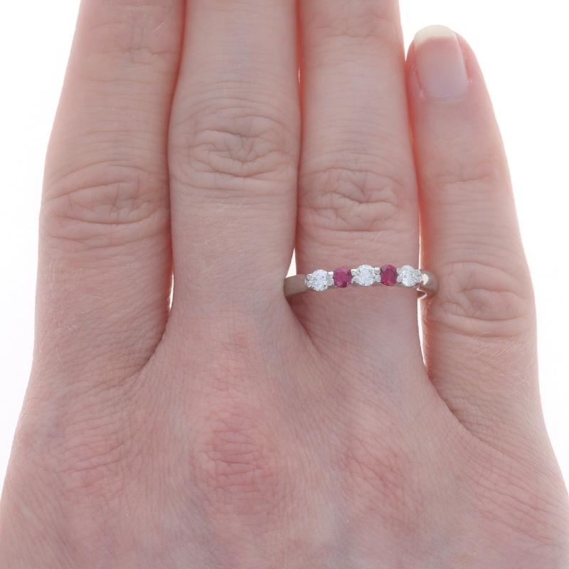 Round Cut White Gold Diamond & Ruby Five-Stone Band - 18k Round Brilliant .54ctw Ring For Sale