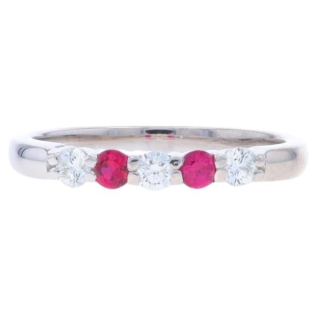 White Gold Diamond & Ruby Five-Stone Band - 18k Round Brilliant .54ctw Ring For Sale