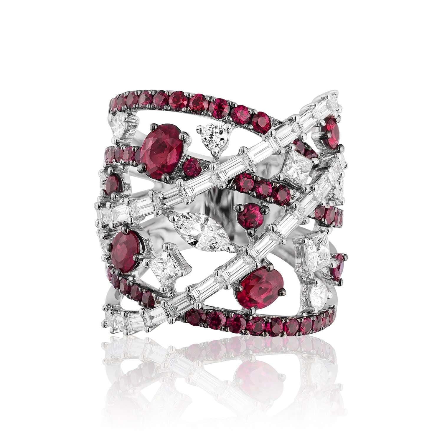 Moderno White Gold Diamond & Ruby Ring in vendita
