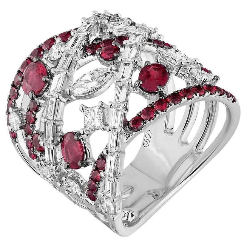 White Gold Diamond & Ruby Ring in vendita