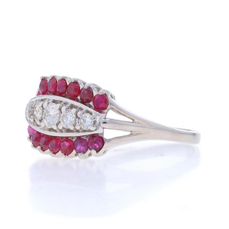 Round Cut White Gold Diamond Ruby Vintage Cluster Cocktail Ring - 14k Round 1.21ctw For Sale