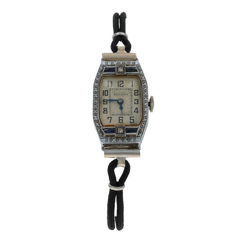 White Gold Diamond Sapphire Art Deco Ladies Watch - 14k Vintage For ...