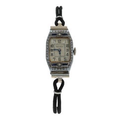 White Gold Diamond Sapphire Art Deco Ladies Watch - 14k Vintage