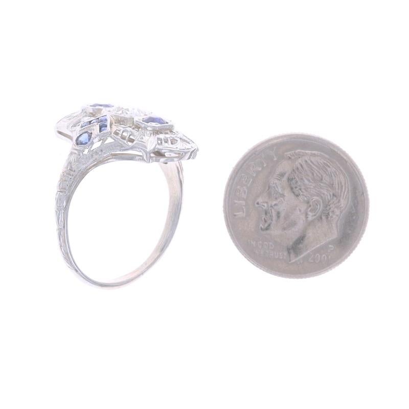 Women's or Men's White Gold Diamond & Sapphire Art Deco Ring 18k European .86ctw Vintage Filigree For Sale