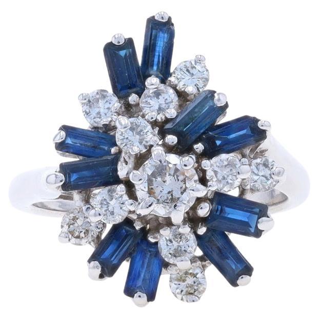 White Gold Diamond Sapphire Cluster Cocktail Bypass Ring -14k Rnd 1.82ctw Floral