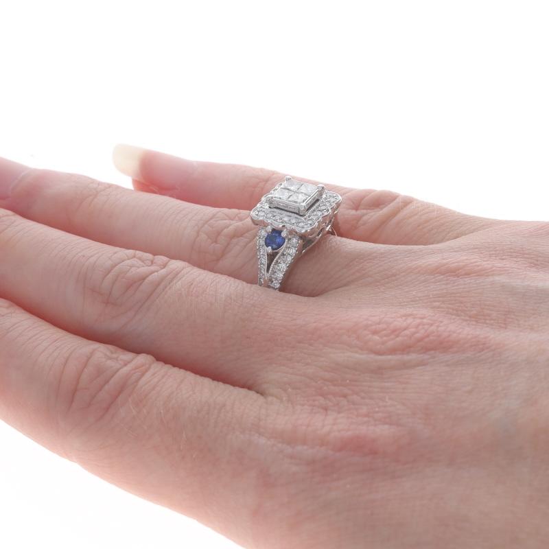 Women's White Gold Diamond Sapphire Cluster Halo Engagement Ring 14k Princess Rd 1.30ctw For Sale