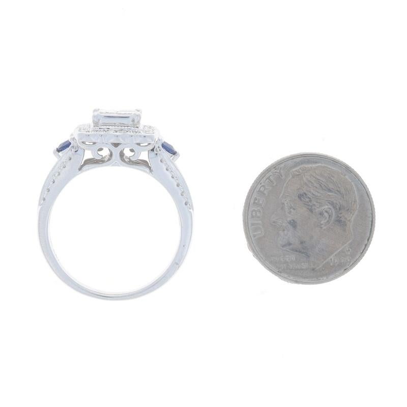 White Gold Diamond Sapphire Cluster Halo Engagement Ring 14k Princess Rd 1.30ctw For Sale 1